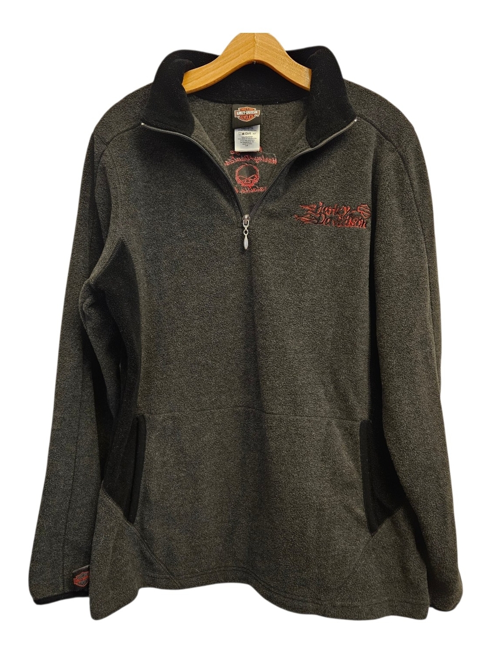 Harley-Davidson Quarter Zip Fleece Pullover Dark Grey Black Bikercore Motorcycle